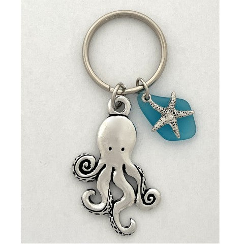 Octopus Keychain with Sea glass