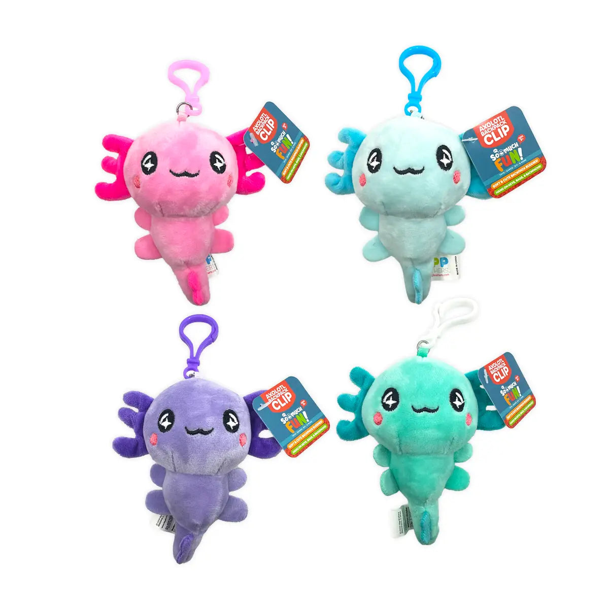 Axolotl Plush Backpack Clips: Assorted Colors