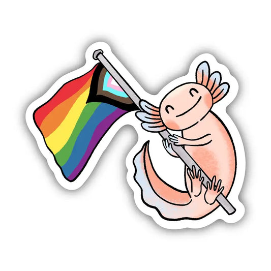 Axolotl with Progress Pride Flag Sticker