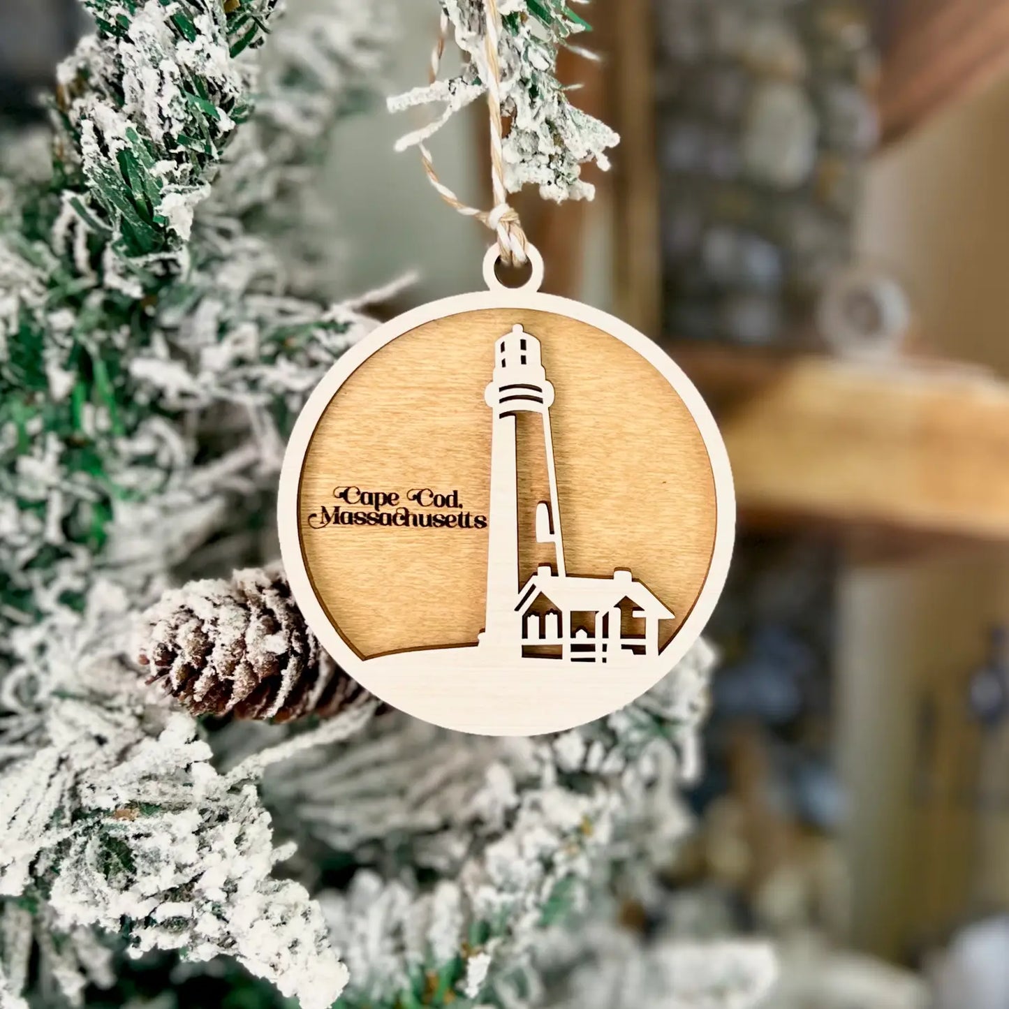 Laser cut Wooden Ornaments  "Woods Hole"