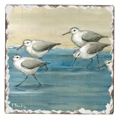 Sandpipers On The Beach Single Absorbent Tumbled Tile Coaster